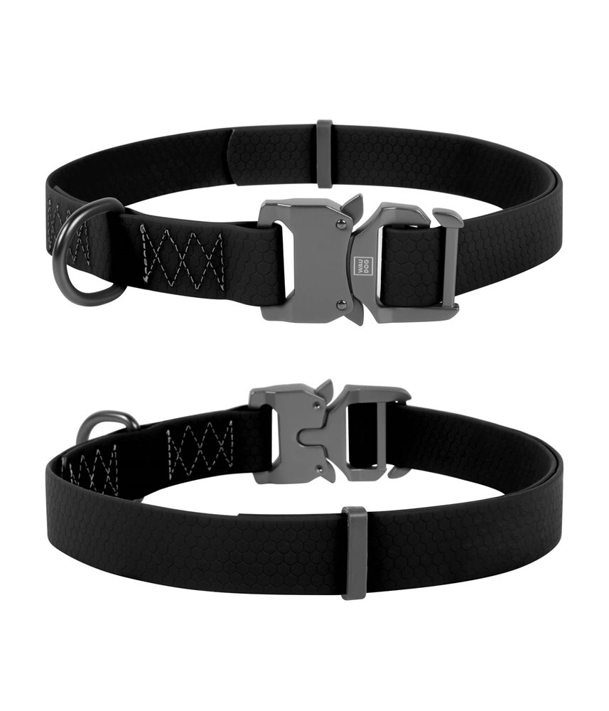 Dog Collar WAUDOG Waterproof, soft and durable, fastex buckle. Black