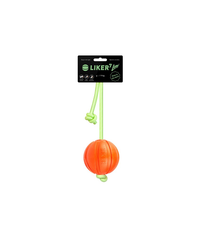 Liker Lumi 7 - a ball for dogs of small and medium breeds with the “glow in the dark” cord