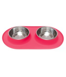 Double Silicone Feeder with Stainless Bowls- Watermelon