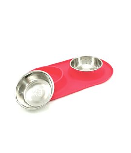 Double Silicone Feeder with Stainless Bowls- Watermelon