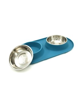 Double Silicone Feeder with Stainless Bowls- Blue