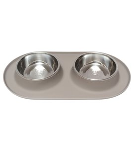 Double Silicone Feeder with Stainless Bowls- Grey