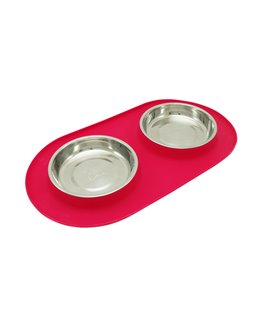 Double Silicone Feeder with Stainless Saucer Shaped Bowls - Purple