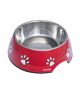 2-in-1 Dog Bowl Paw Print Red 